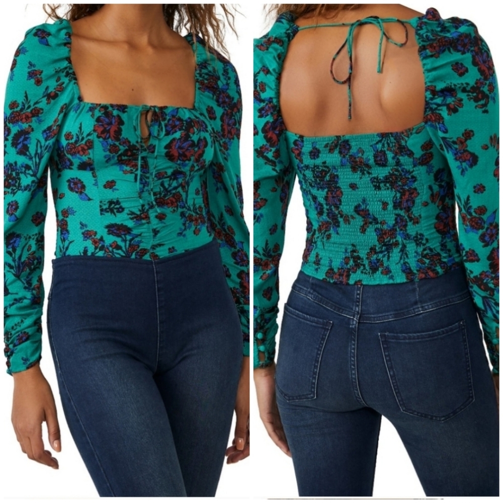 Free People Hilary Print Keyhole Neck Top - Picture 1 of 10